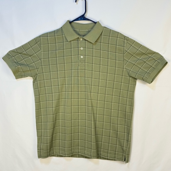 Van Heusen Men's Olive Green Checkered Plaid Polo Size M ~ Excellent - Picture 2 of 7